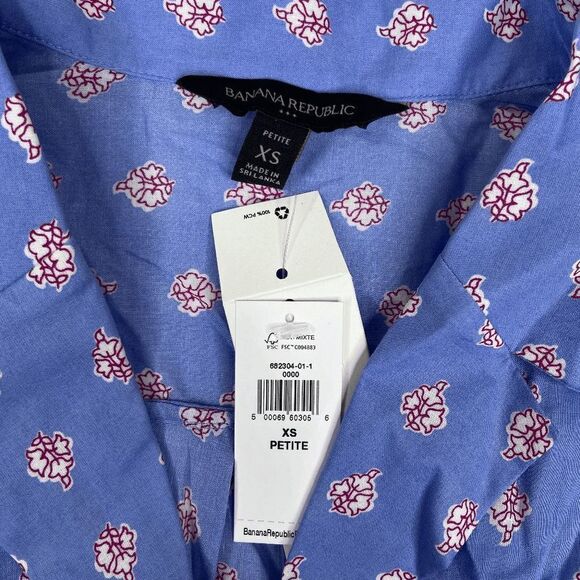 Banana Republic Button Down Shirt Boho Coastal Collar Womens Blue Size XSP NWT - Picture 5 of 7